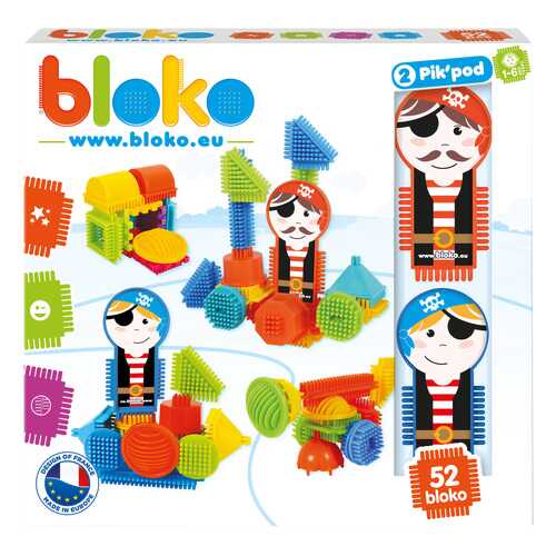 Игольчатый конструктор Bloko. 50 деталей + 2 человечка (пираты) в Кораблик
