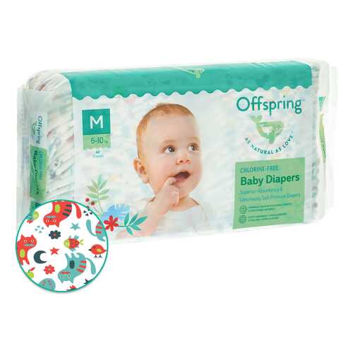 Подгузники Offspring M 6-10 кг. 42 шт. Котики в Кораблик